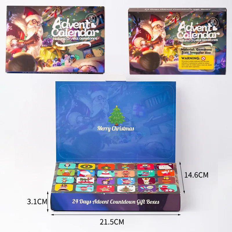 Calendrier de l'Avent Cristaux – 24 Pierres Naturelles Surprises, 5 Coffrets au Choix, Pierres Roulées, Brutes ou Cœur de Quartz Rose, Lithothérapie, Idée Cadeau Noël Femme