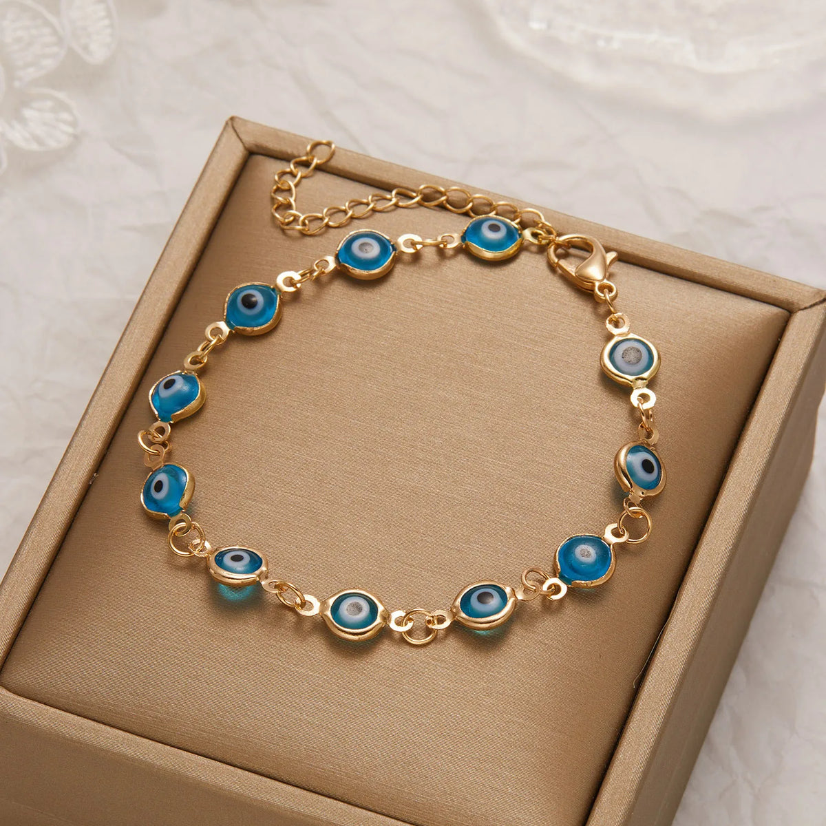 Bracelet Chaîne Œil Turc Émaillé – Bracelet Fin Doré Réglable, 5 Coloris