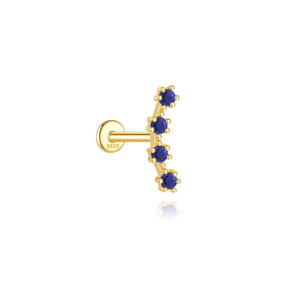 Piercing en Argent 925 et Lapis-Lazuli – Clou Plat Étoile, Fleur, Papillon, 16 Modèles Doré ou Argenté