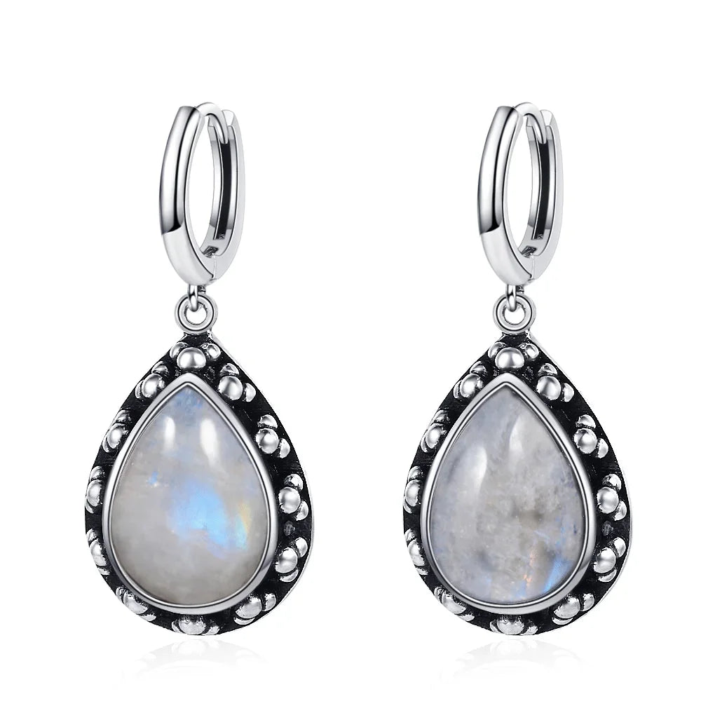 Boucles d'Oreilles Vintage en Argent 925 et Pierre Naturelle – Cyanite, Pierre de Lune, Labradorite… 10 Modèles