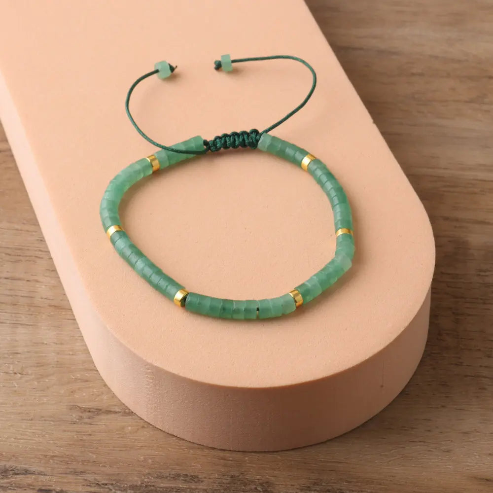 Bracelet Aventurine Verte – Perles Naturelles, Réglable, Minimaliste, Porte-Bonheur