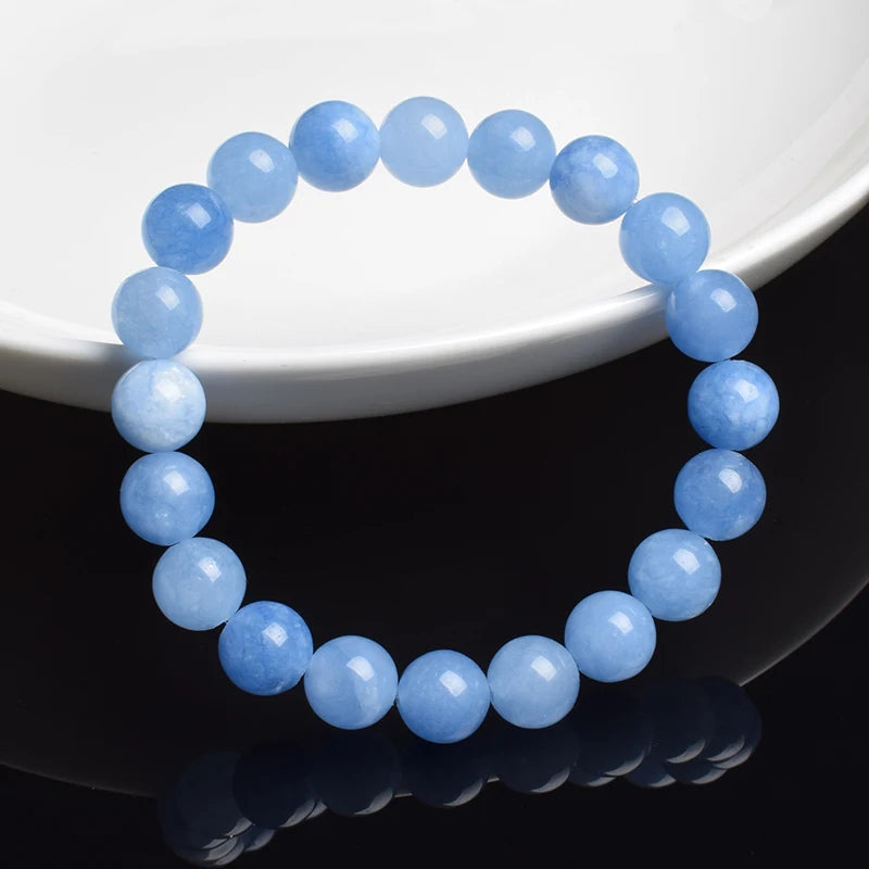 Bracelet Aigue-Marine Naturelle – Perles Bleu Ciel 6 ou 8 mm, 17 à 21 cm, Élastique