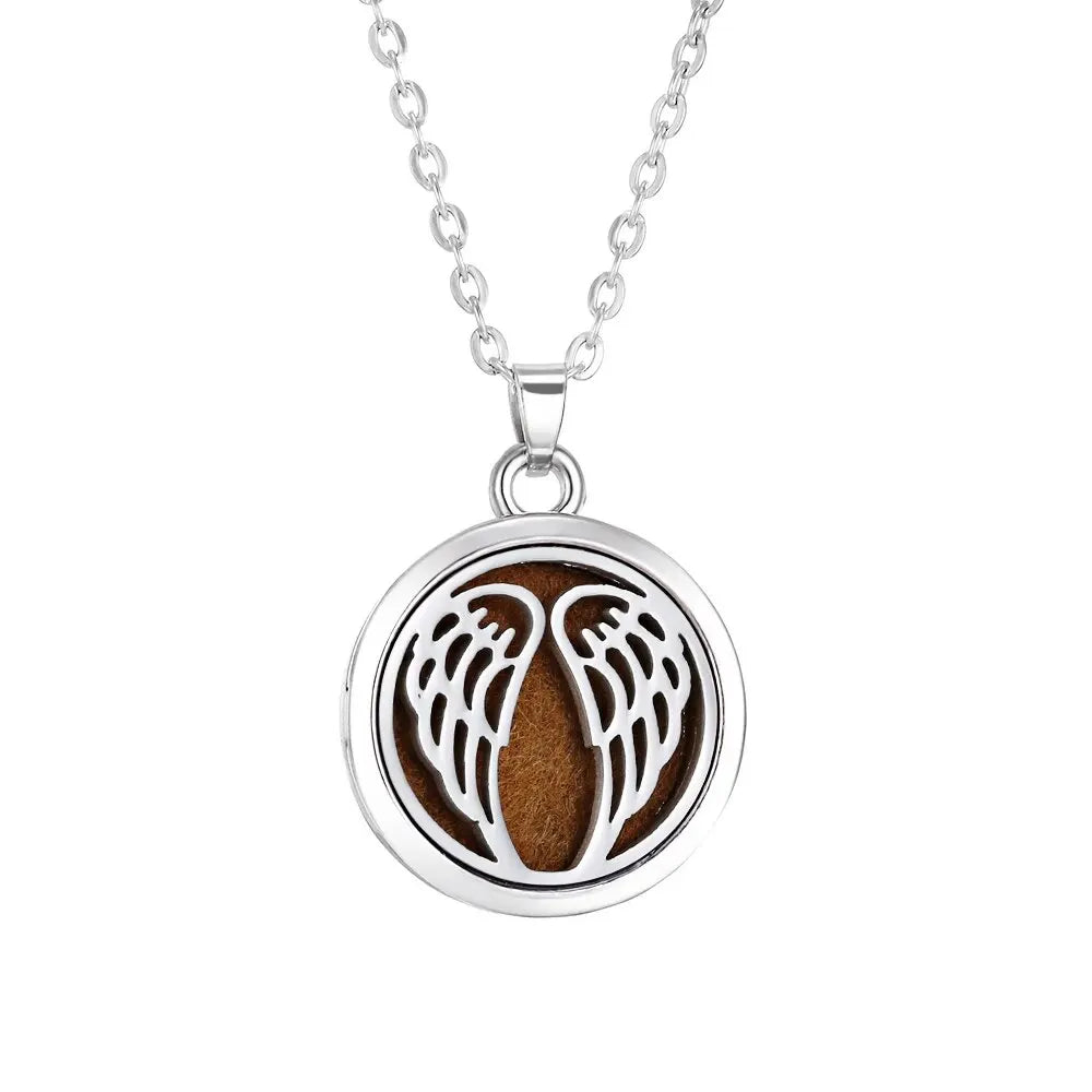Collier Diffuseur d'Huiles Essentielles en Acier – Médaillon Arbre de Vie, Lotus, Fleur de Vie, 15 Motifs