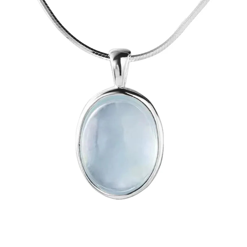 Collier Argent 925 Pendentif Aigue-Marine Ovale – Chaîne Serpent, Minimaliste