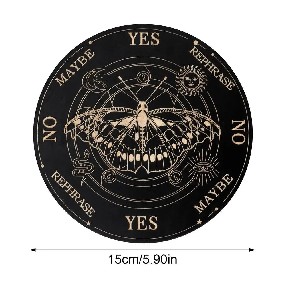 Planche à Pendule en Bois Gravé 15 cm – Soleil, Papillon de Nuit, Lune et Étoiles, 4 Modèles