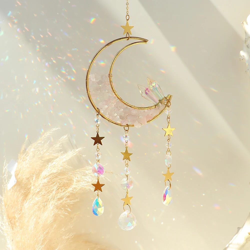 Attrape-Soleil Lune en Cristal – Suspension Arc-en-Ciel avec Éclats de Pierres et Prismes, 17 Modèles