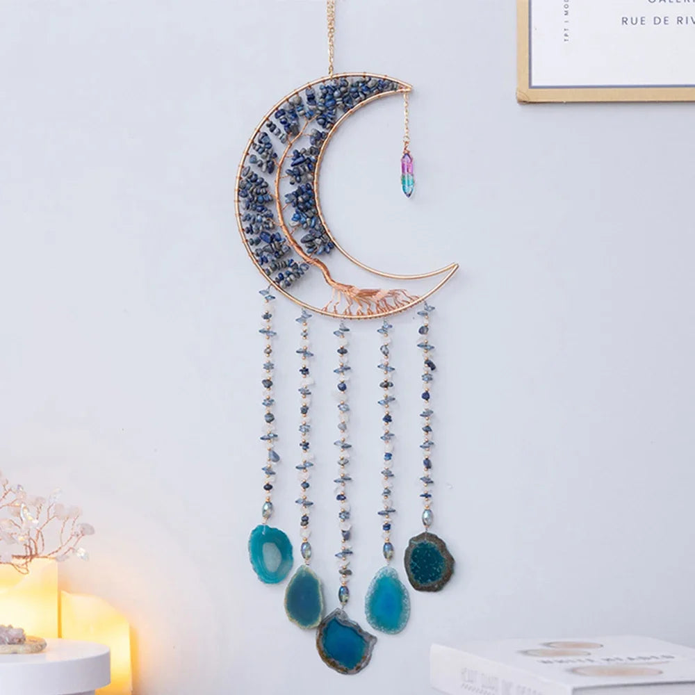 Attrape-Rêves en Pierres Naturelles et Tranches d'Agate – Lune ou Arbre de Vie, 29 Modèles, Décoration Murale