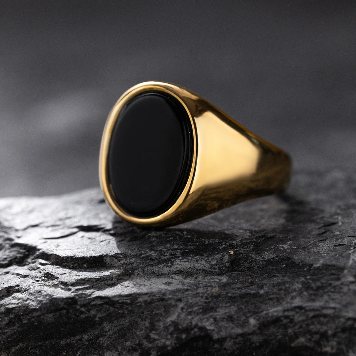 Chevalière en Acier Inoxydable Doré et Pierre Naturelle – Œil de Tigre, Onyx ou Lapis-Lazuli