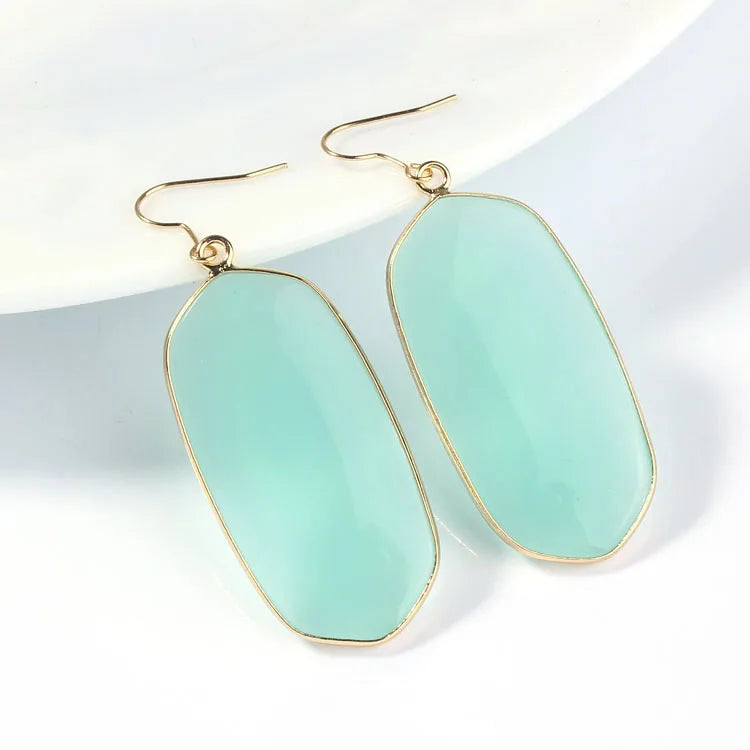 Grandes Boucles d'Oreilles Ovales en Pierre Naturelle – Pendantes Serties d'Or, 9 Pierres