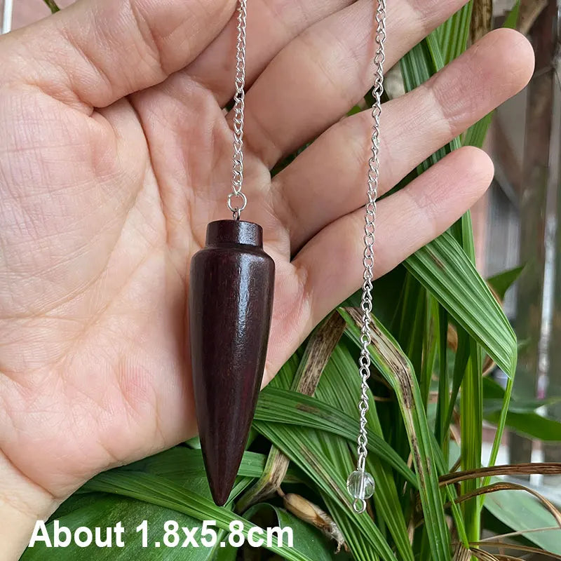 Pendule Égyptien en Bois Sombre Tourné – Pendule de Radiesthésie Karnak, Chaîne Simple ou 7 Chakras