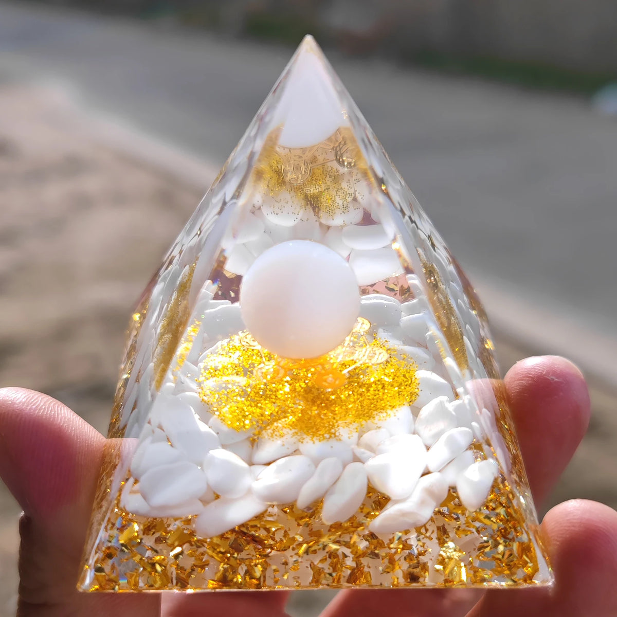 Pyramide d'Orgonite à Sphère d'Améthyste – 5 cm, Arbre de Vie, Chakras, 35 Modèles