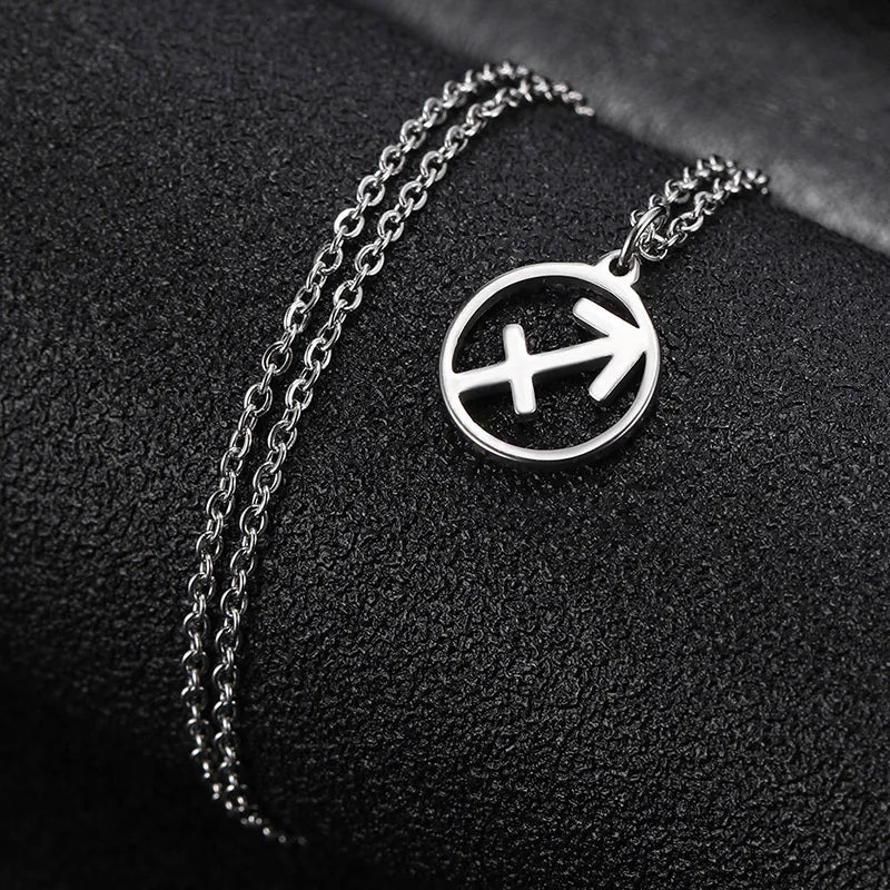 Collier Signe du Zodiaque en Acier Inoxydable Femme et Homme – Pendentif Rond Ajouré, 12 Signes Astrologiques, Argenté, Bijou Astro, Idée Cadeau