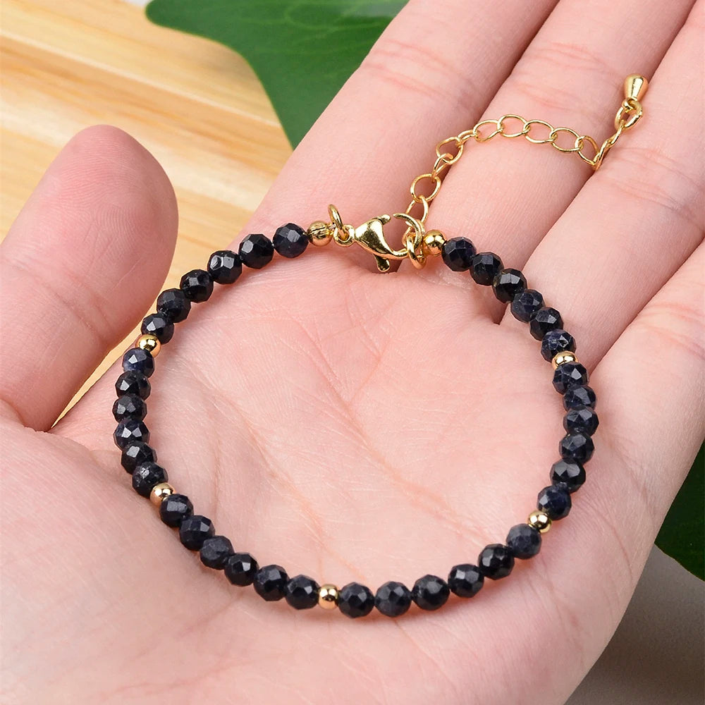Bracelet Fin Perles Facettées 4 mm – Grenat, Cornaline, Pierre de Soleil… Fermoir Doré