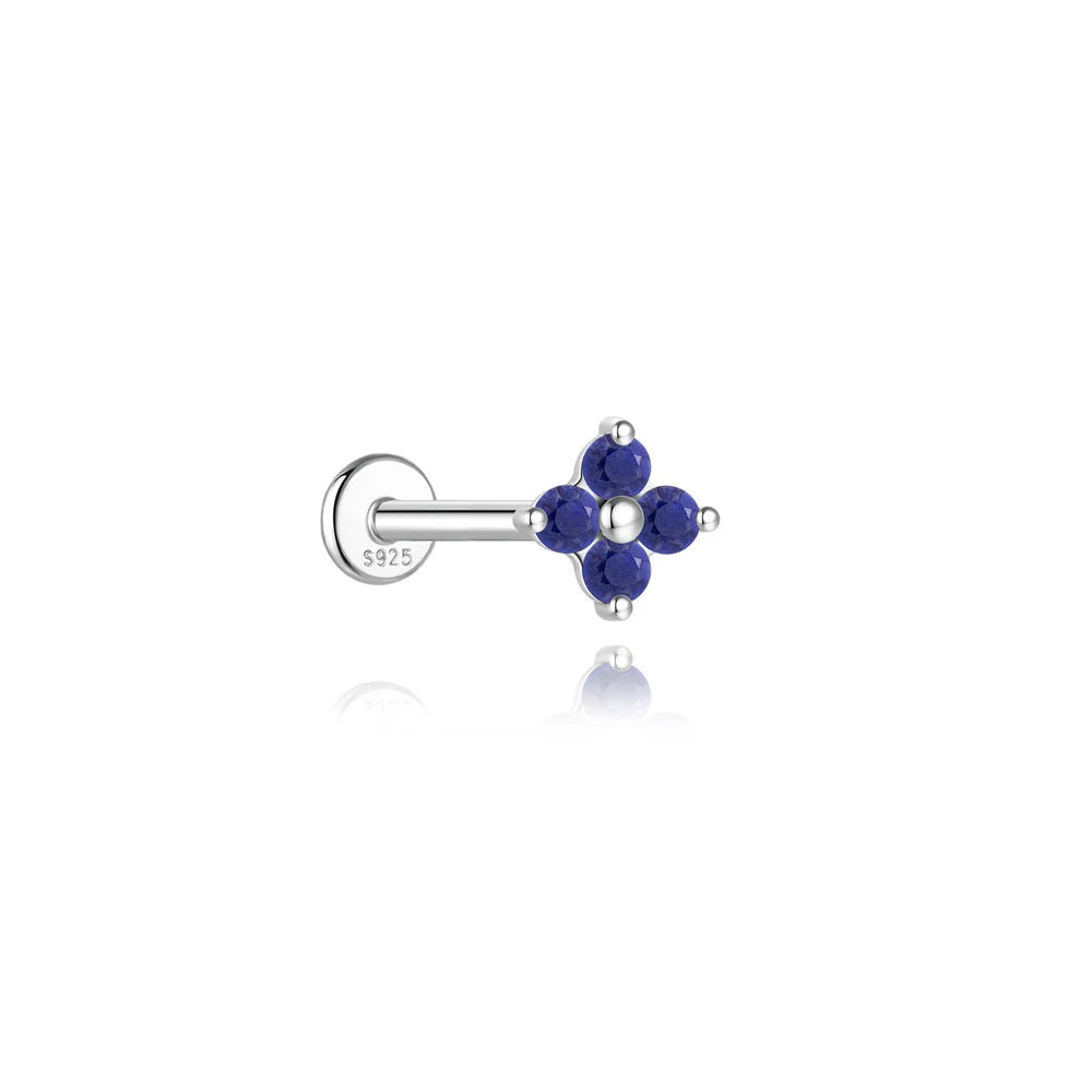Piercing en Argent 925 et Lapis-Lazuli – Clou Plat Étoile, Fleur, Papillon, 16 Modèles Doré ou Argenté