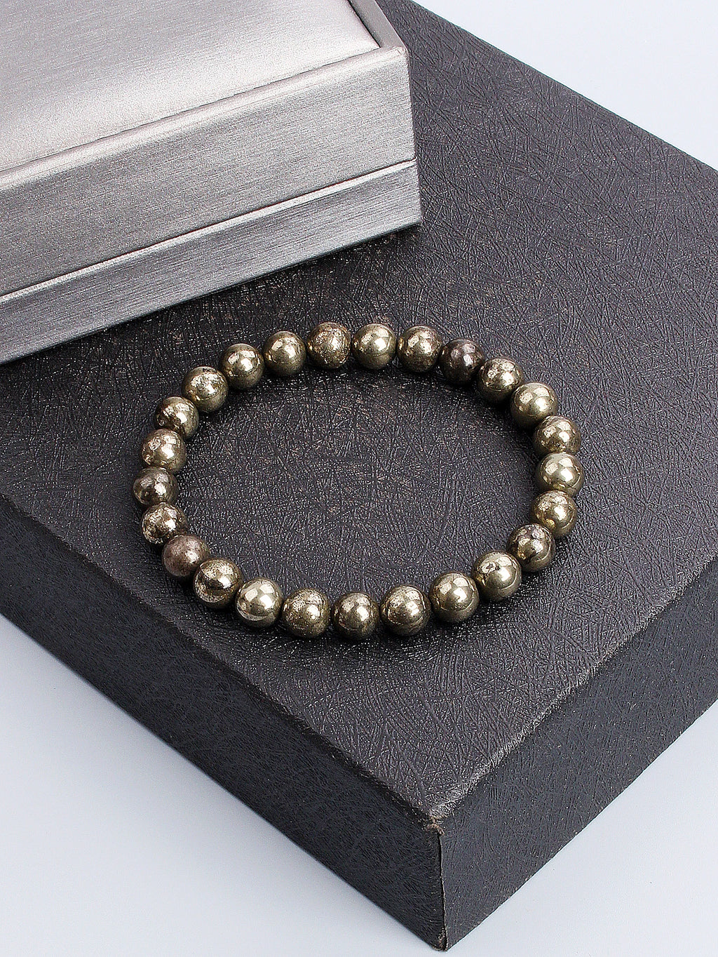 Bracelet Pyrite Naturelle – Perles Dorées Métallisées 6 ou 8 mm, 17 à 21 cm, Unisexe