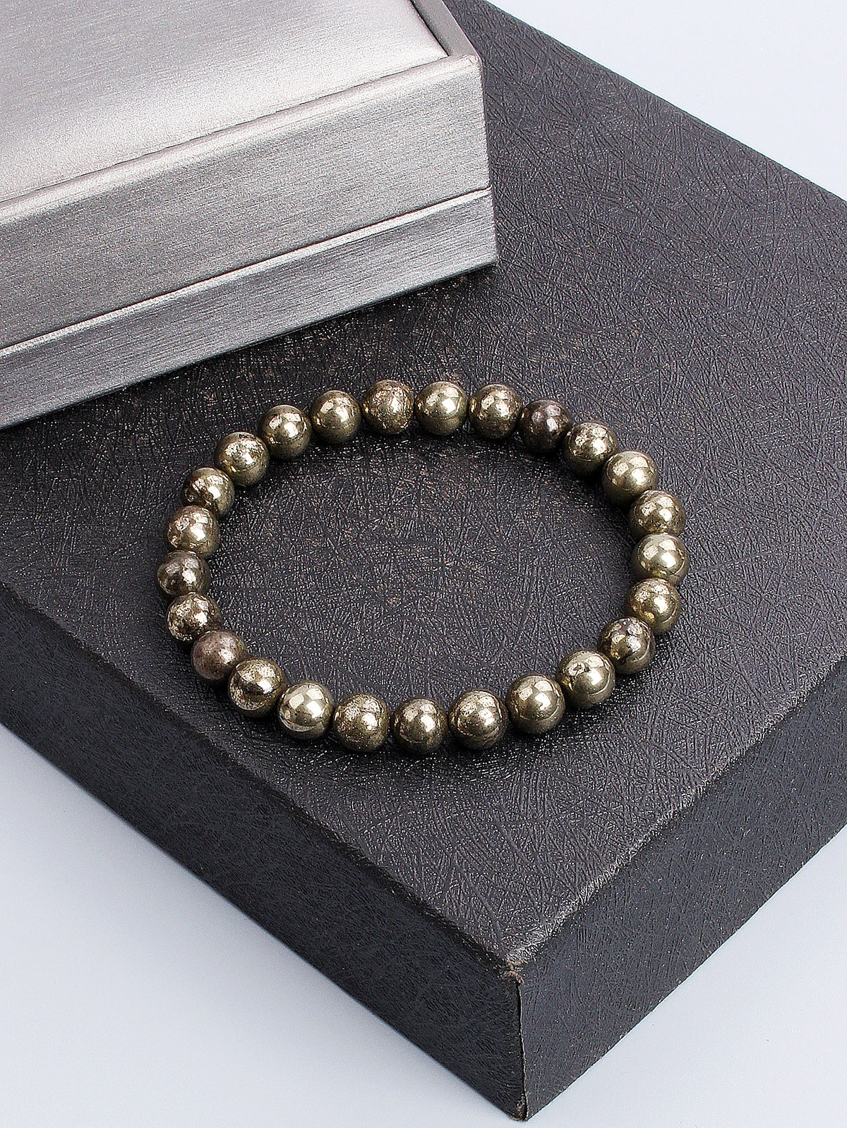Bracelet Pyrite Naturelle – Perles Dorées Métallisées 6 ou 8 mm, 17 à 21 cm, Unisexe