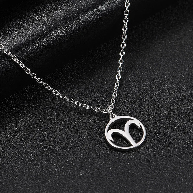 Collier Signe du Zodiaque en Acier Inoxydable Femme et Homme – Pendentif Rond Ajouré, 12 Signes Astrologiques, Argenté, Bijou Astro, Idée Cadeau