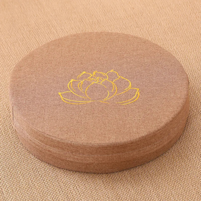 Coussin de Méditation Rond en Lin 40 cm – Brodé Fleur de Lotus, Housse Déhoussable, 9 Coloris