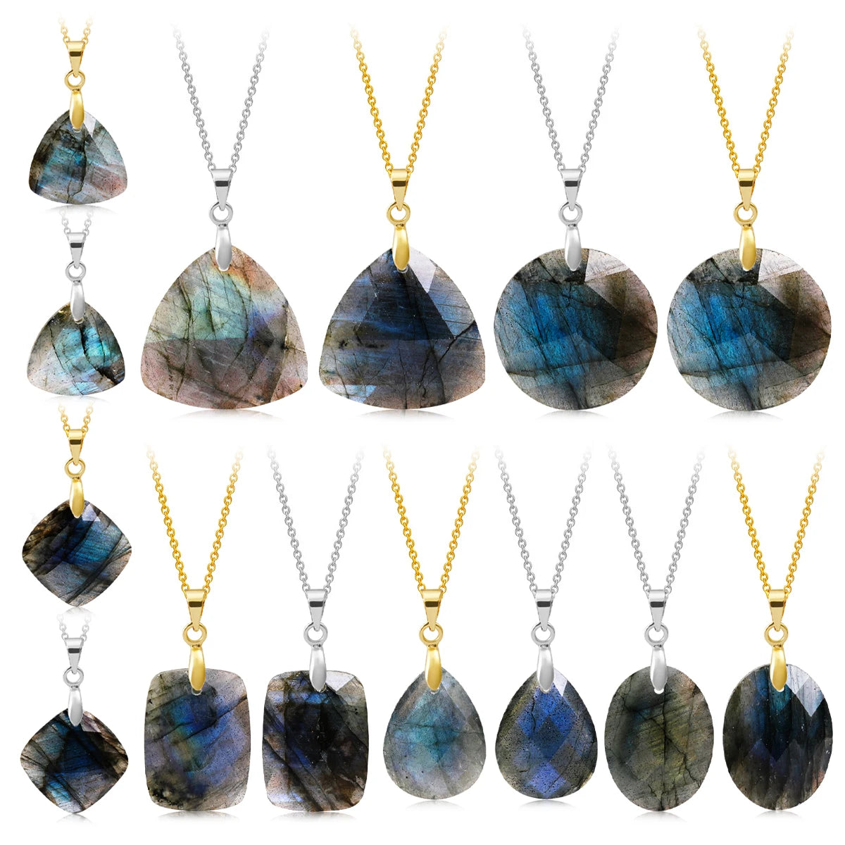 Collier Labradorite Naturelle Forme Libre – Pendentif Doré ou Argenté, 10 Modèles