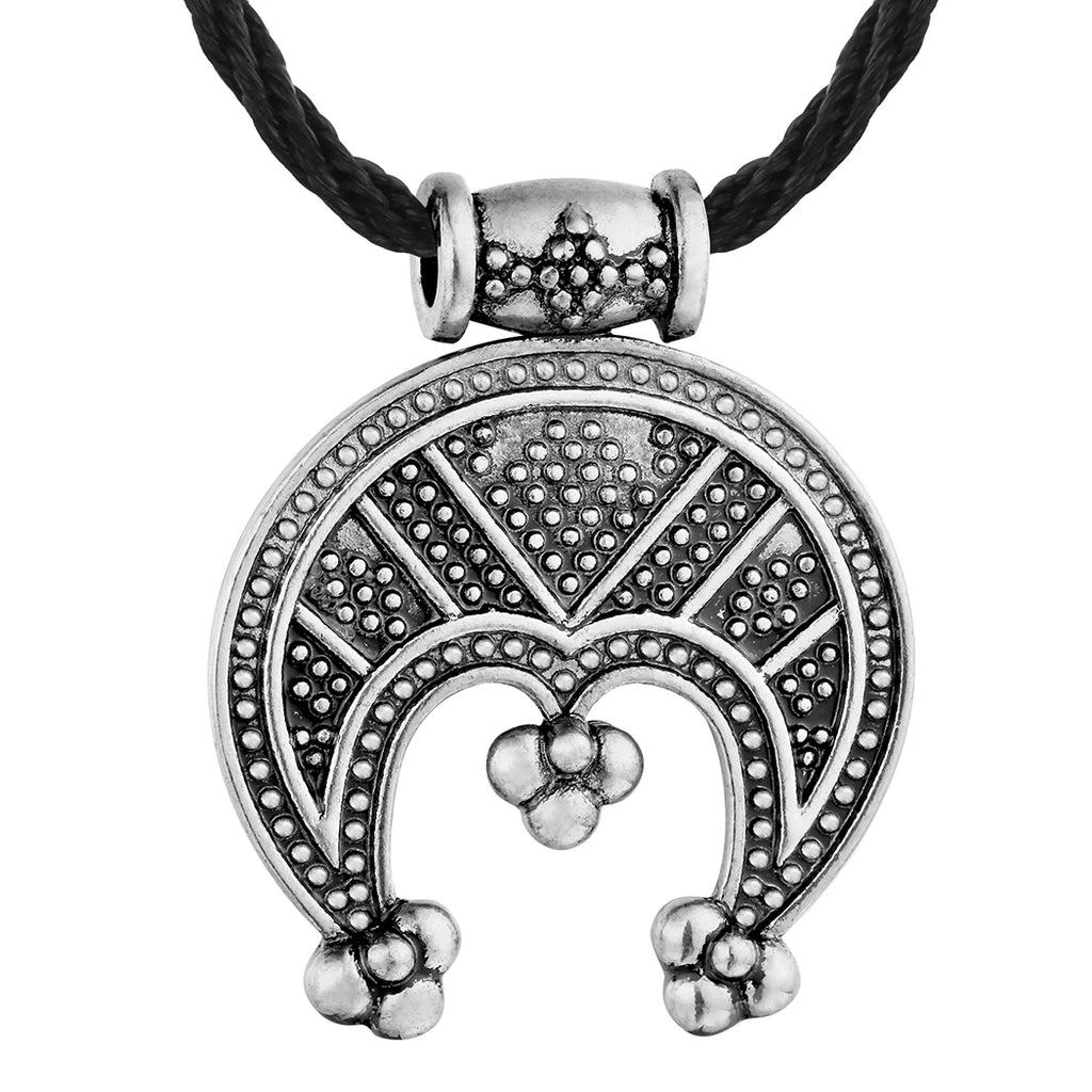 Collier Lunnitsa Croissant de Lune Femme et Homme – Pendentif Slave Ciselé Argent Vieilli ou Bronze Doré sur Cordon Noir, Bijou Lune Vintage, Idée Cadeau