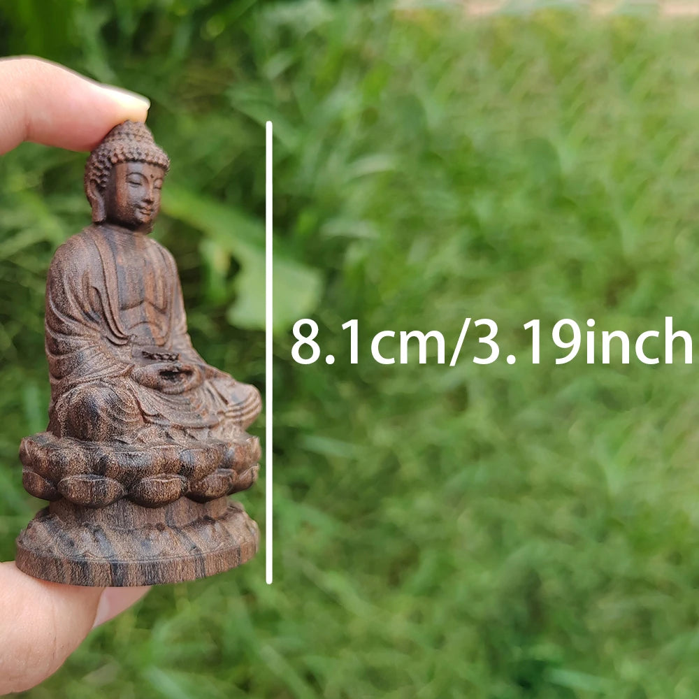 Statue Bouddha en Bois Sculpté – Bouddha Assis sur Lotus, Petite Figurine Zen 8 cm
