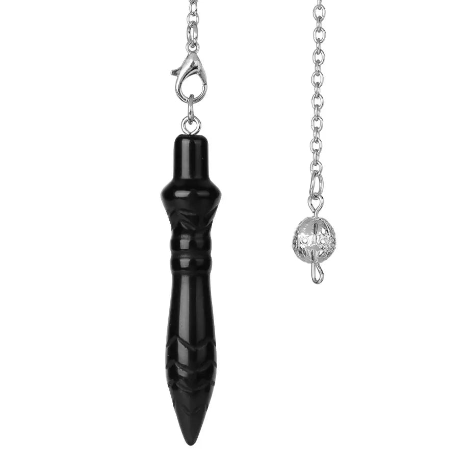 Pendule Thot Égyptien en Pierre Naturelle Sculptée – Obsidienne, Améthyste, 7 Chakras… 11 Pierres