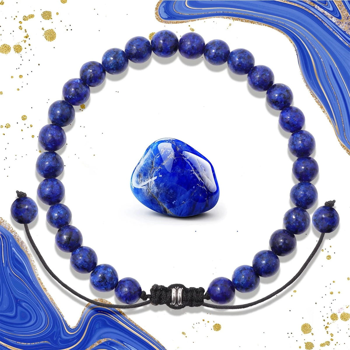 Bracelet Cordon Tressé Réglable – Perles de Pierre Naturelle au Choix 4, 6 ou 8 mm, avec Carte
