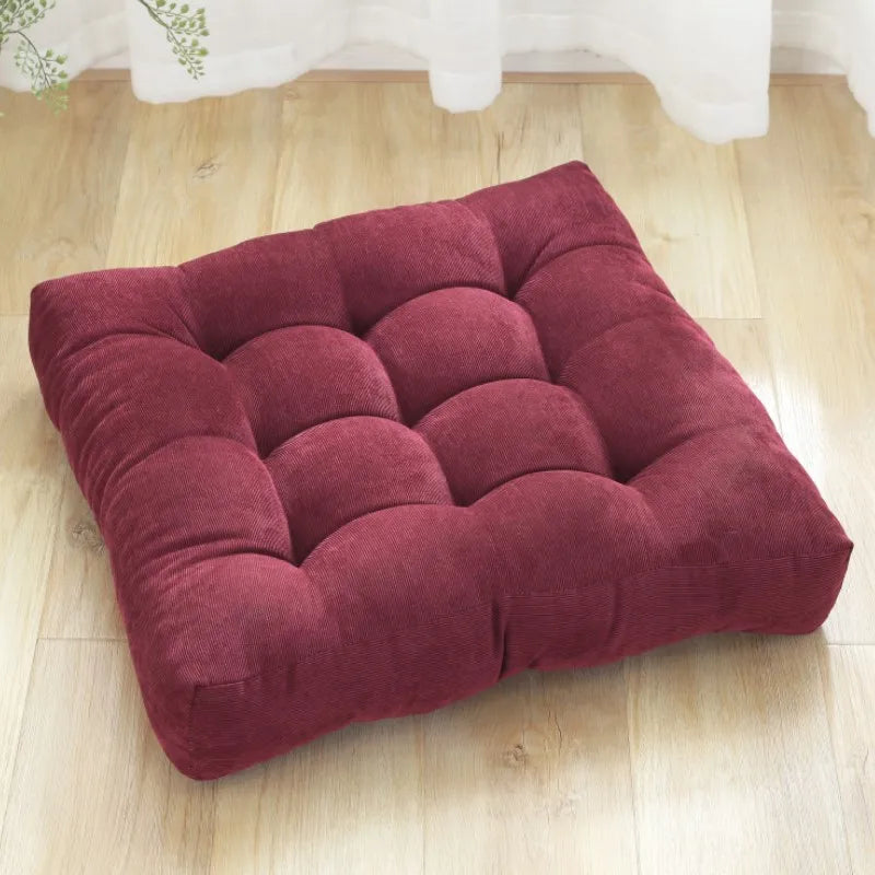 Coussin de Sol Carré Capitonné en Velours Côtelé – 45 ou 53 cm, Assise de Méditation, 9 Coloris