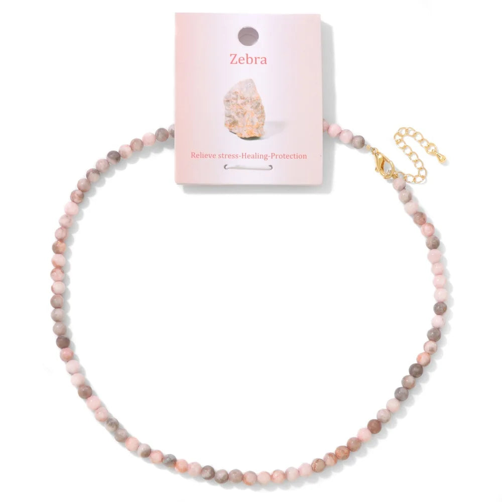 Collier Ras du Cou Perles de Pierre Naturelle 4 mm – 15 Pierres au Choix, 39 à 45 cm