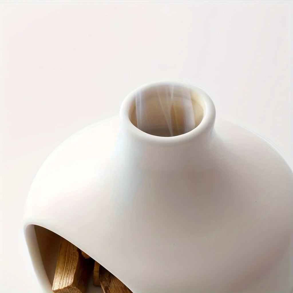 Brûleur à Palo Santo et Sauge en Céramique à Cheminée – Blanc ou Noir, Décoration Zen