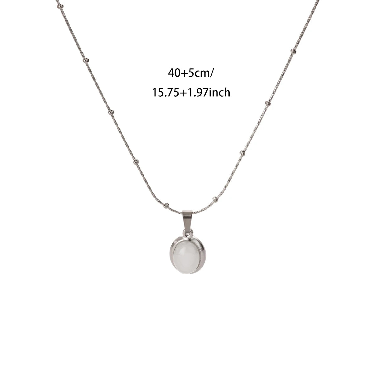 Collier Pendentif Ovale en Pierre – Acier Inoxydable Doré, Chaîne 45 cm, 13 Modèles