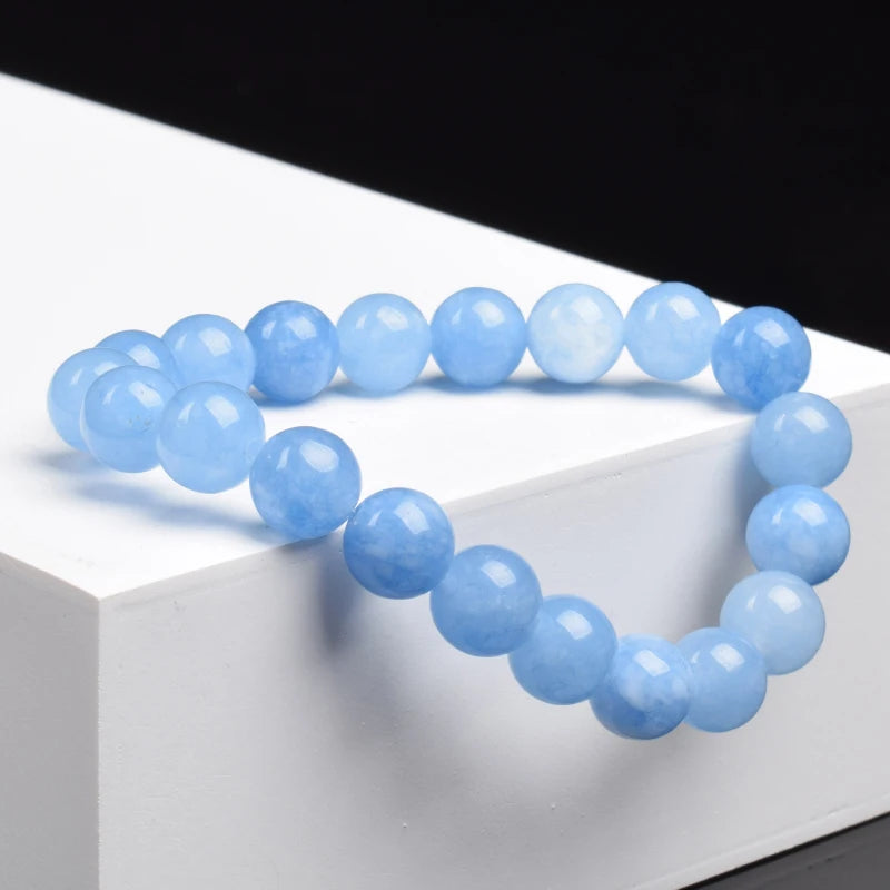 Bracelet Aigue-Marine Naturelle – Perles Bleu Ciel 6 ou 8 mm, 17 à 21 cm, Élastique