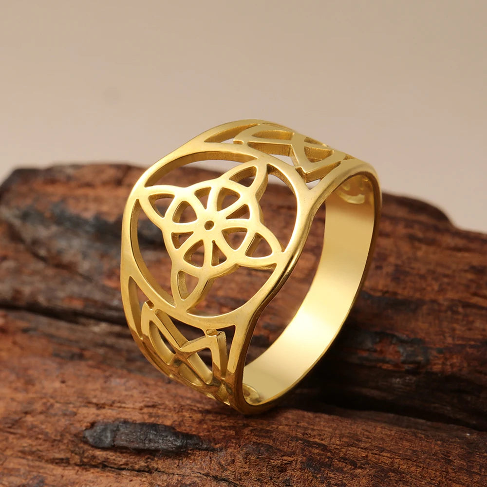 Bague Nœud de Sorcière en Acier Inoxydable Femme et Homme – Nœud Celtique Ajouré, Argenté, Doré ou Noir, Bijou Ésotérique, Idée Cadeau