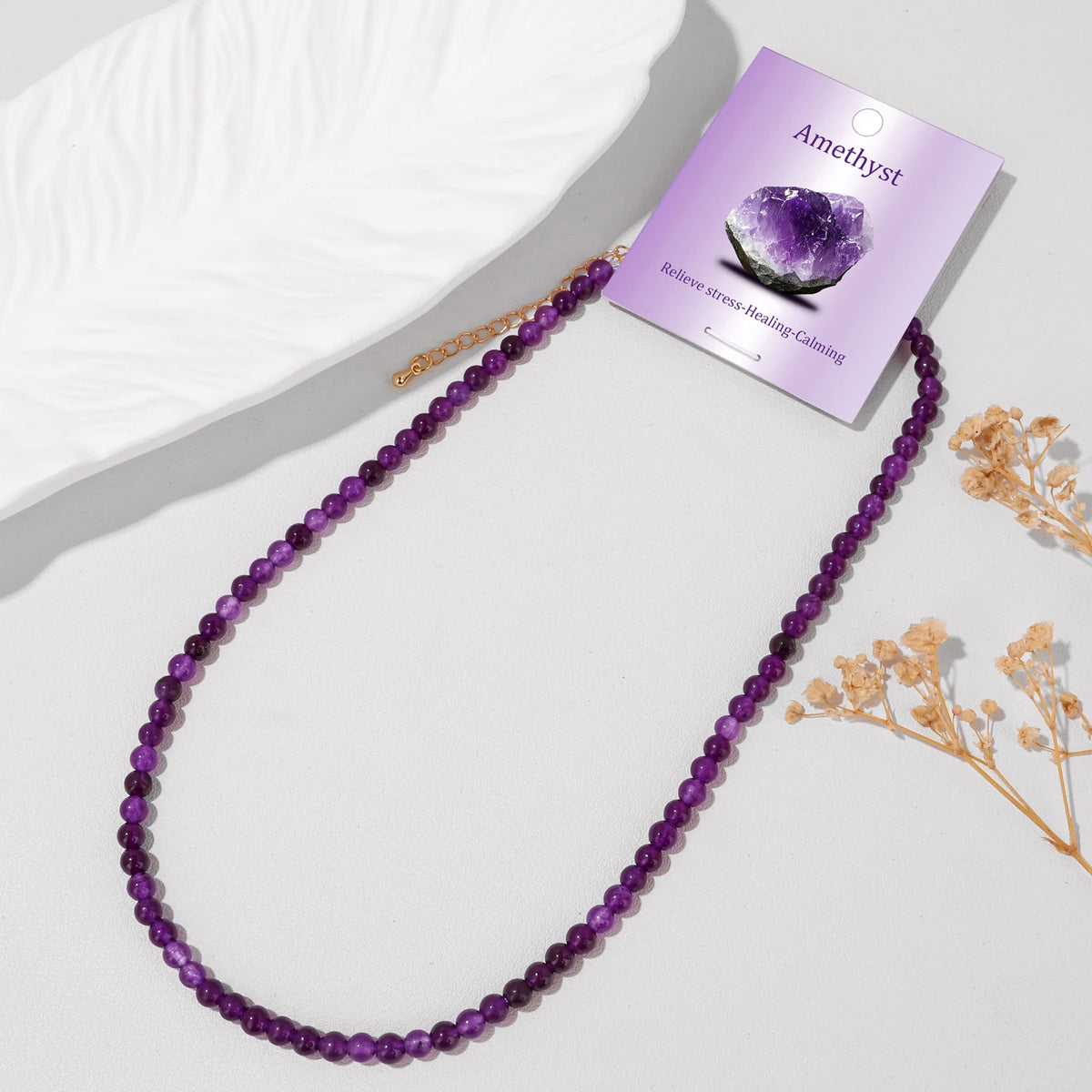 Collier Ras du Cou Perles de Pierre Naturelle 4 mm – 15 Pierres au Choix, 39 à 45 cm