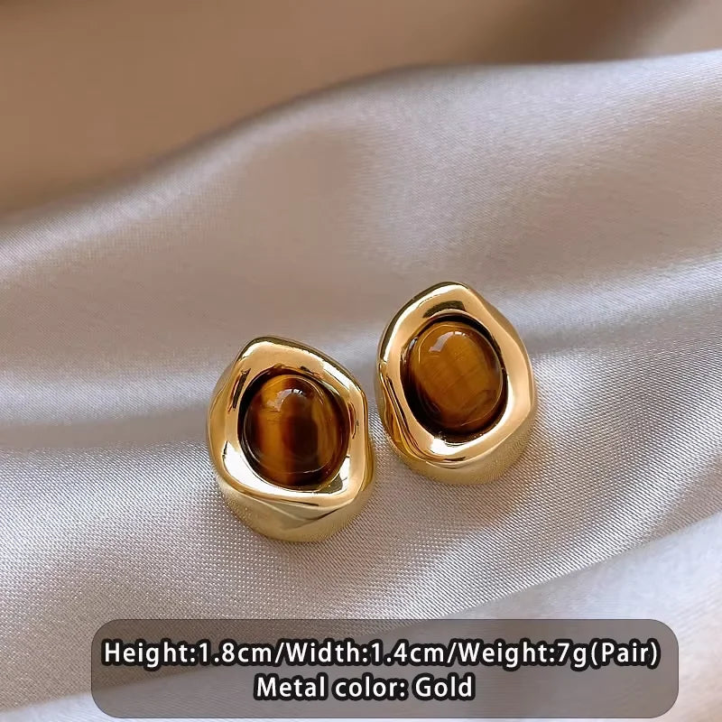 Boucles d'Oreilles Œil de Tigre Dorées – 12 Modèles : Puces, Pendantes, Créoles, Cœurs