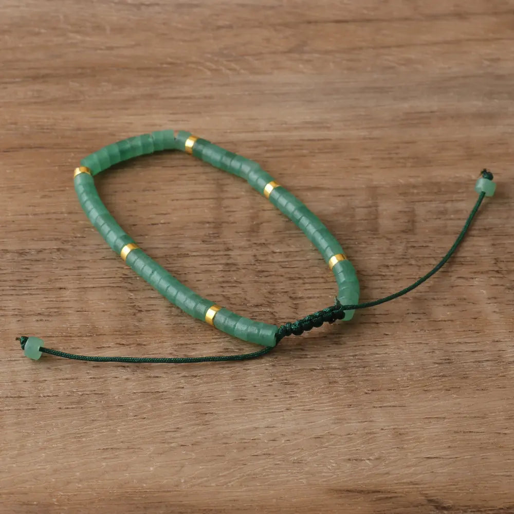 Bracelet Aventurine Verte – Perles Naturelles, Réglable, Minimaliste, Porte-Bonheur