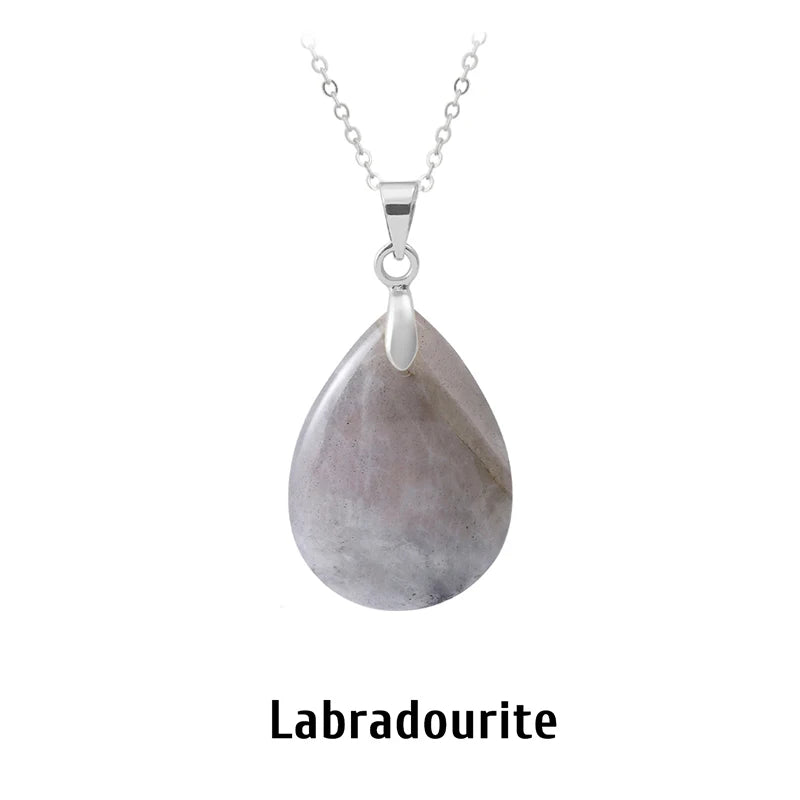 Collier Pendentif Goutte en Pierre Naturelle au Choix – Monture Dorée ou Argentée, avec Chaîne