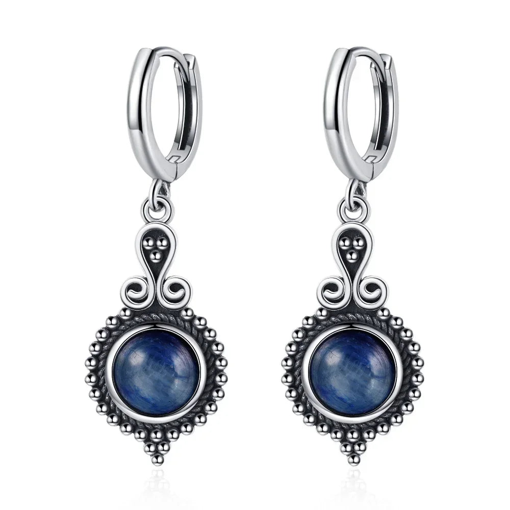 Boucles d'Oreilles Vintage en Argent 925 et Pierre Naturelle – Cyanite, Pierre de Lune, Labradorite… 10 Modèles