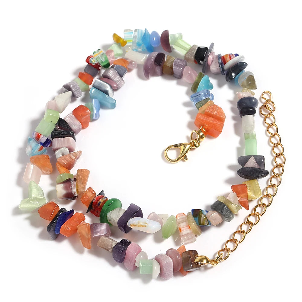 Collier Ras du Cou en Éclats de Pierres Naturelles – 16 Pierres au Choix, 43 cm