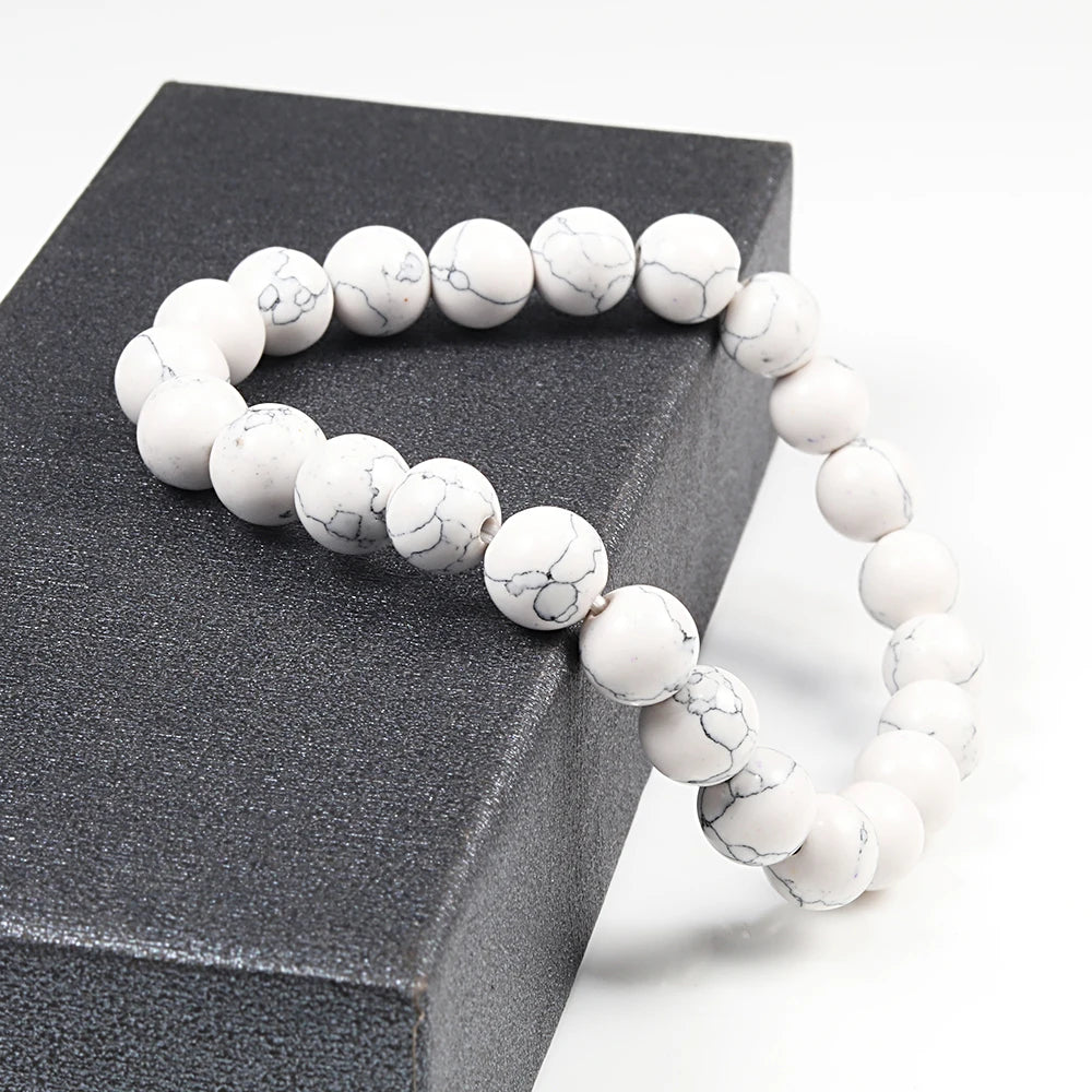 Bracelet Howlite Blanche Naturelle – Perles 6, 8 ou 10 mm, 17 à 21 cm, Femme et Homme