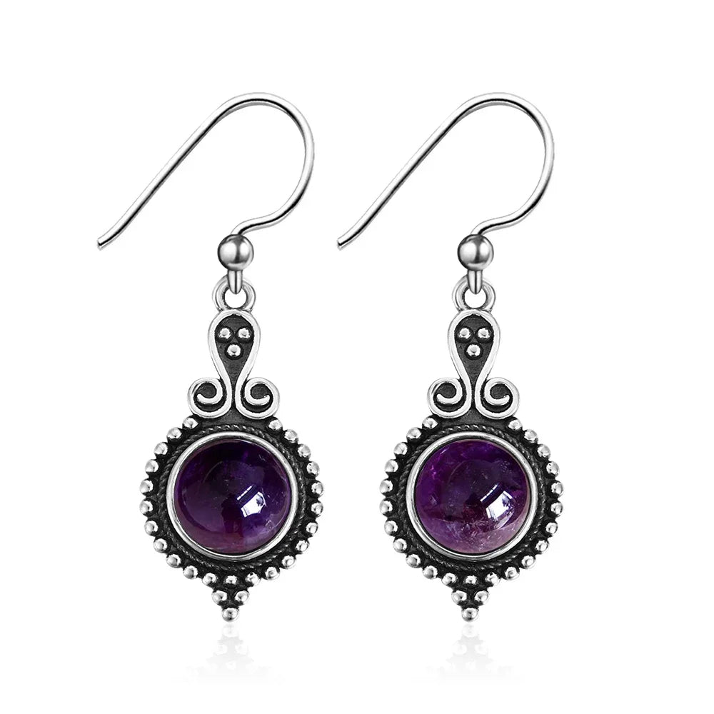 Boucles d'Oreilles Vintage en Argent 925 et Pierre Naturelle – Cyanite, Pierre de Lune, Labradorite… 10 Modèles