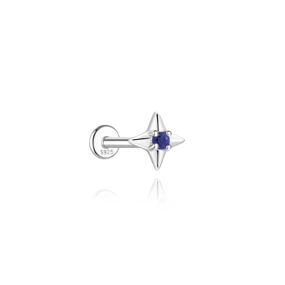 Piercing en Argent 925 et Lapis-Lazuli – Clou Plat Étoile, Fleur, Papillon, 16 Modèles Doré ou Argenté