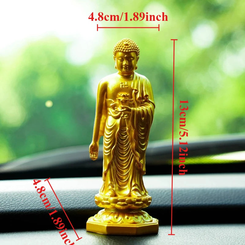 Statue Bouddha Amitabha Debout en Résine – 13 cm, Doré ou Robe Rouge, Décoration Zen ou Voiture