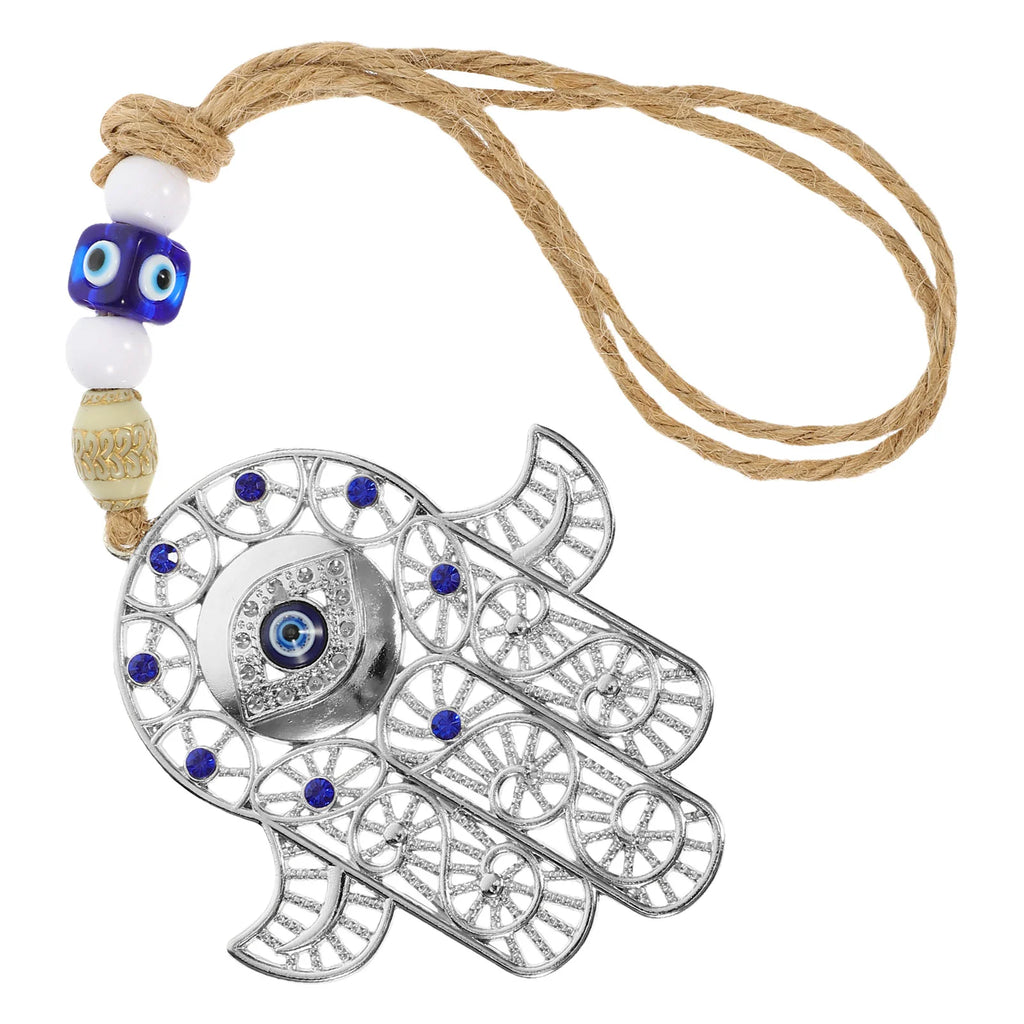 Main de Fatma Ajourée avec Œil Turc à Suspendre – Décoration Murale ou Rétroviseur, 16 cm