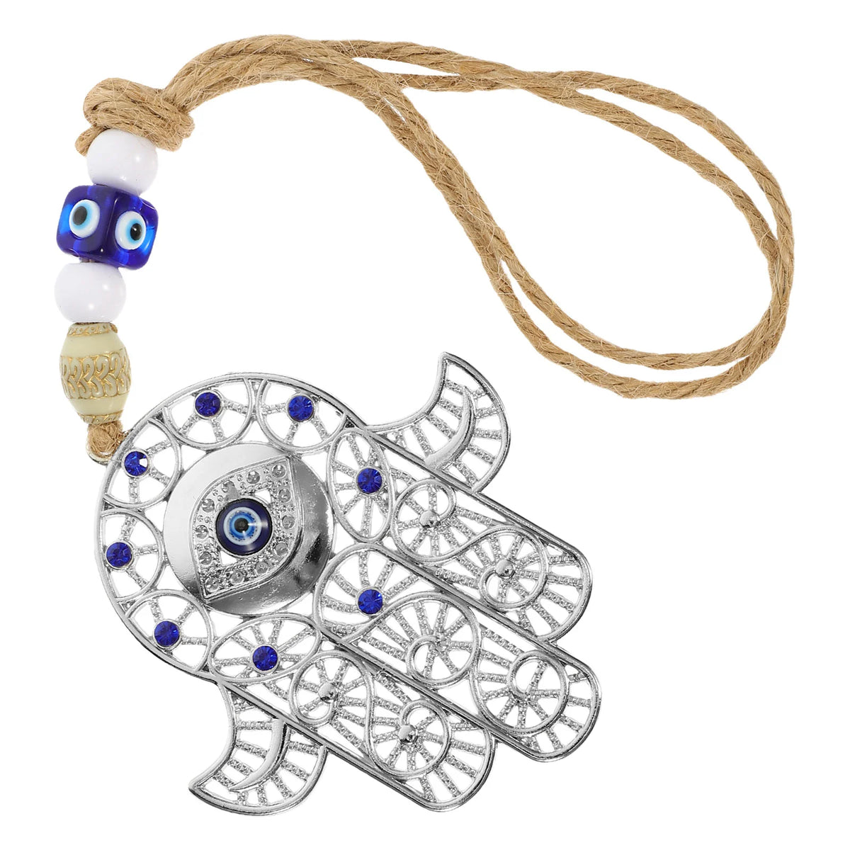 Main de Fatma Ajourée avec Œil Turc à Suspendre – Décoration Murale ou Rétroviseur, 16 cm