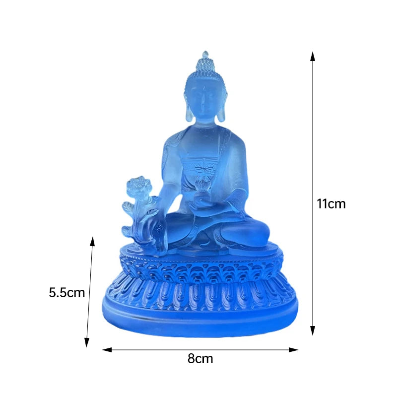 Statue Bouddha de Médecine Bleu – Style Thaï, Résine Translucide, 11 cm