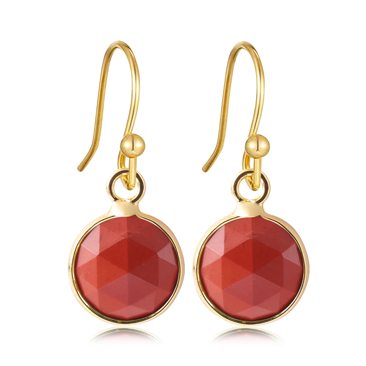 Boucles d'Oreilles Rondes en Pierre Naturelle Facettée – Crochets Acier Doré, 17 Pierres au Choix