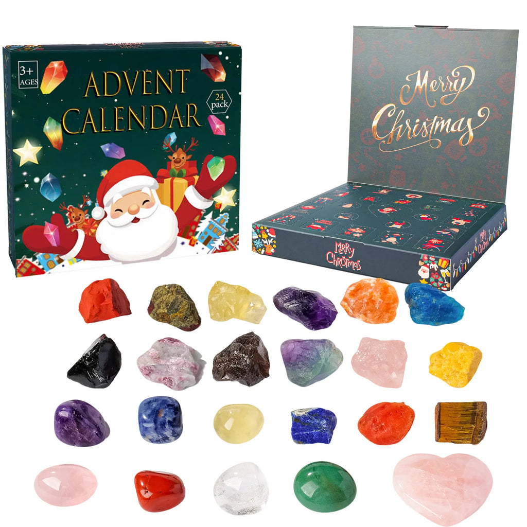 Calendrier de l'Avent Cristaux – 24 Pierres Naturelles Surprises, 5 Coffrets au Choix, Pierres Roulées, Brutes ou Cœur de Quartz Rose, Lithothérapie, Idée Cadeau Noël Femme