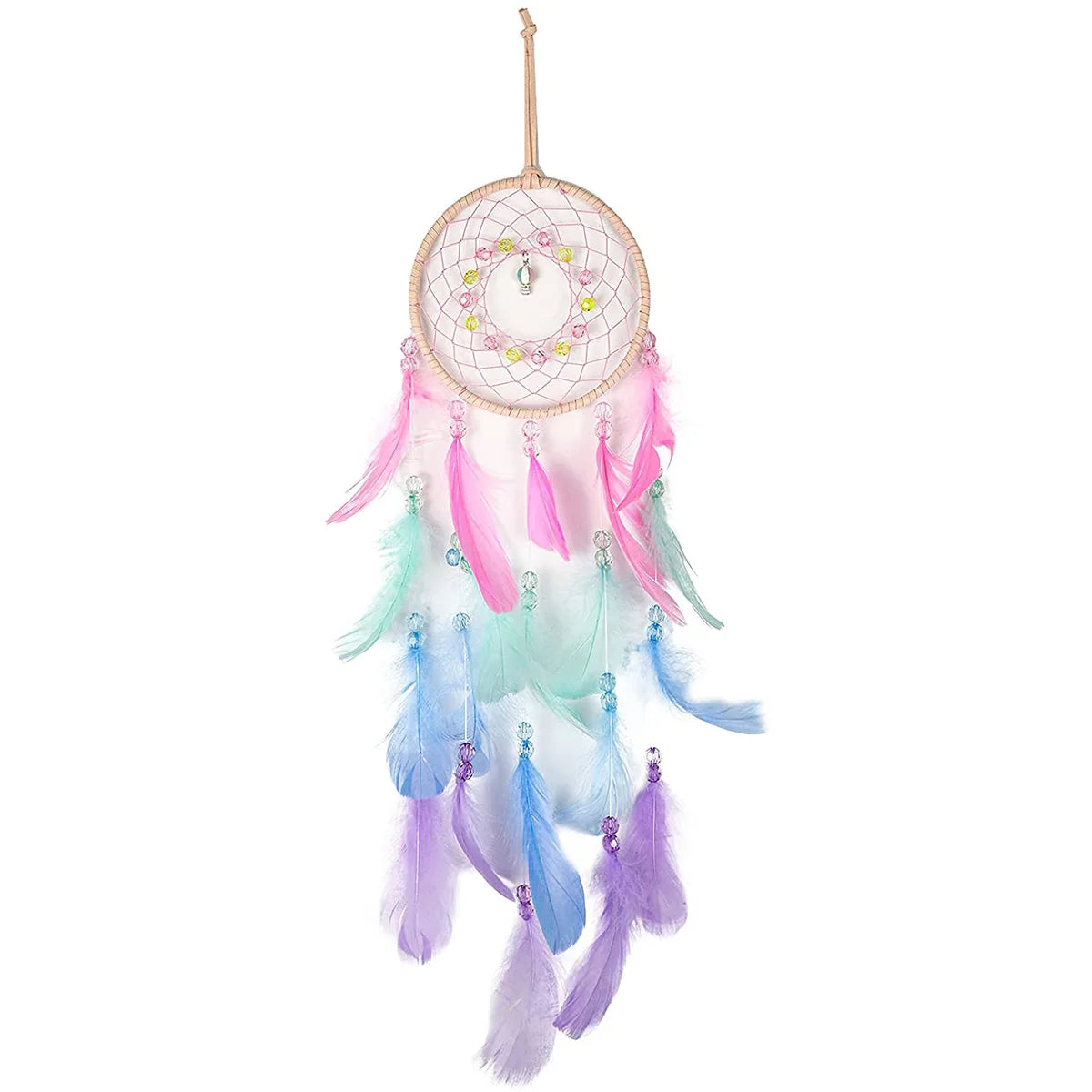 Grand Attrape-Rêves en Dentelle et Plumes – Décoration Murale Bohème, Blanc, Rose ou Double Cercle