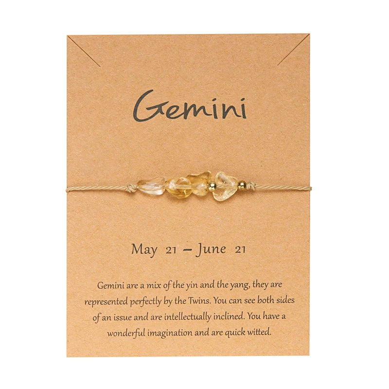 Bracelet Signe du Zodiaque en Pierres Naturelles – Cordon Réglable sur Carte Astro, 12 Signes